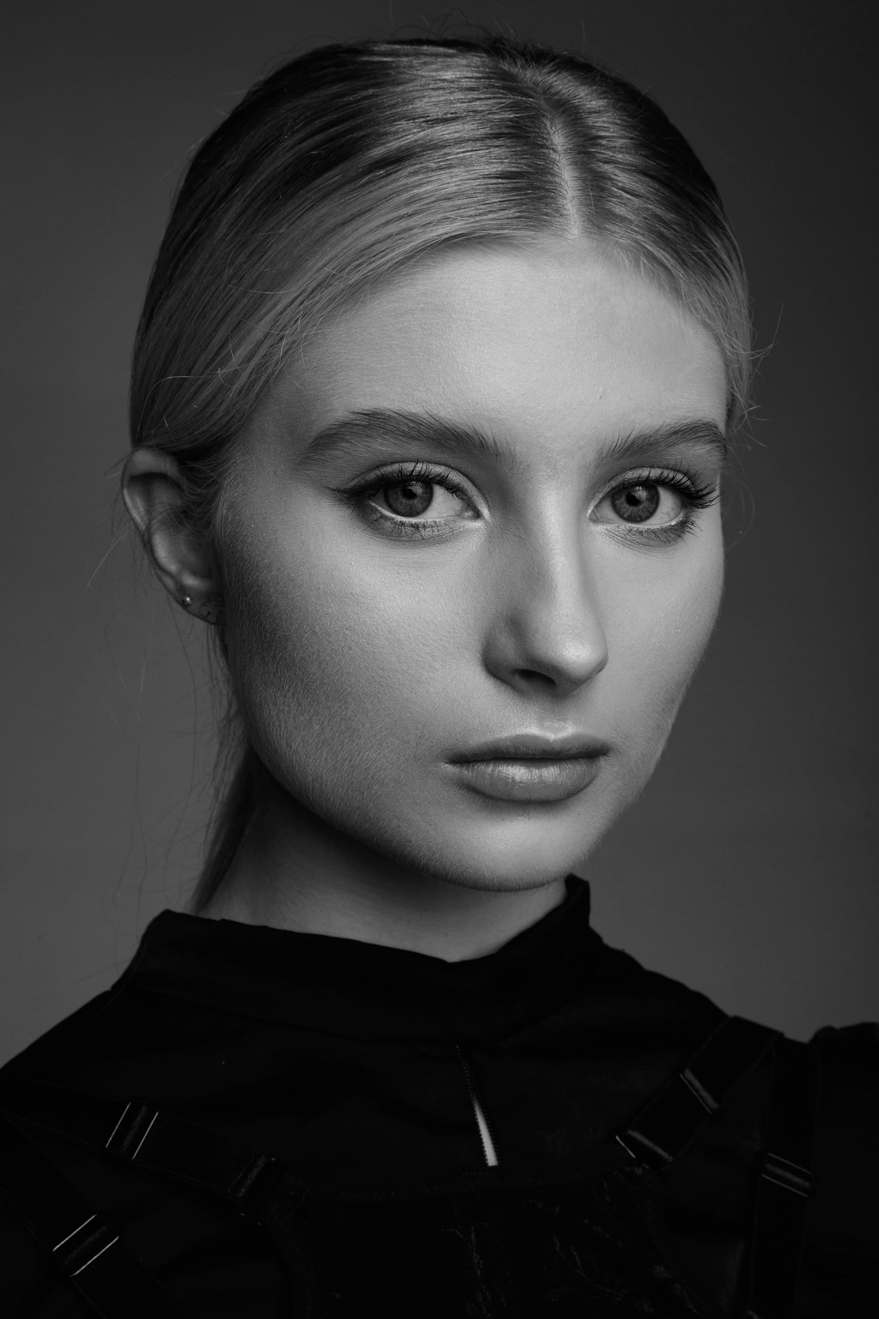 Black and white close-up studio portrait